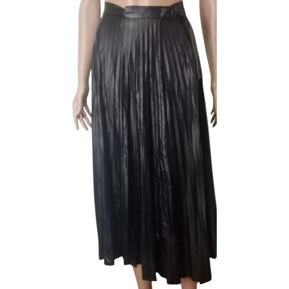 Zara Black Faux Leather Midi Skirt Belt Pleated Maxi Women XS Blogger Fave Wrap - Picture 11 of 11